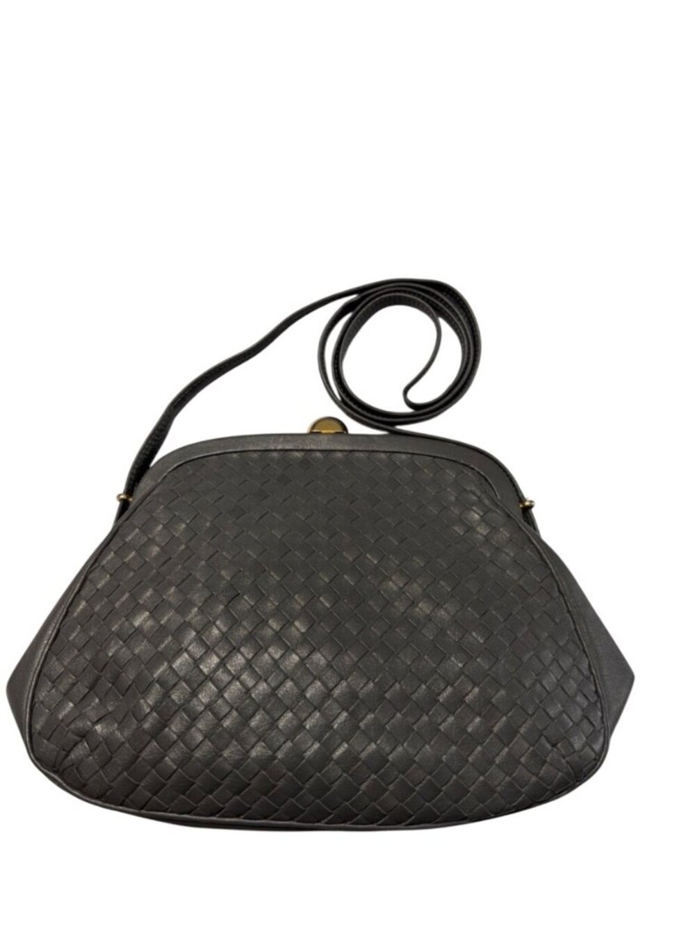 Vintage Ganson Gray Leather Woven Crossbody Bag